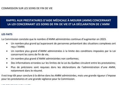 Au Québec, un rappel officiel contre les euthanasies illégales